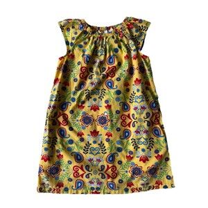 Hanna Andersson A-Line Play Dress Girls Yellow Floral Spring Flowercore Sz 8/130